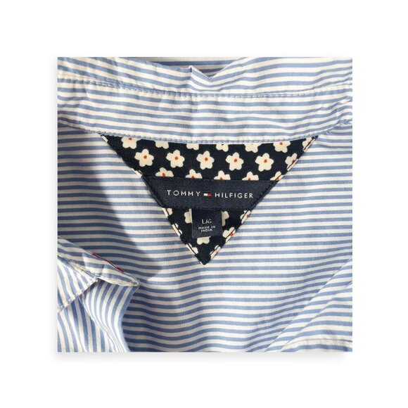 Tommy Hilfiger Striped and Floral Print Collared T-Shirt Dress L Modern Casual - Picture 9 of 9
